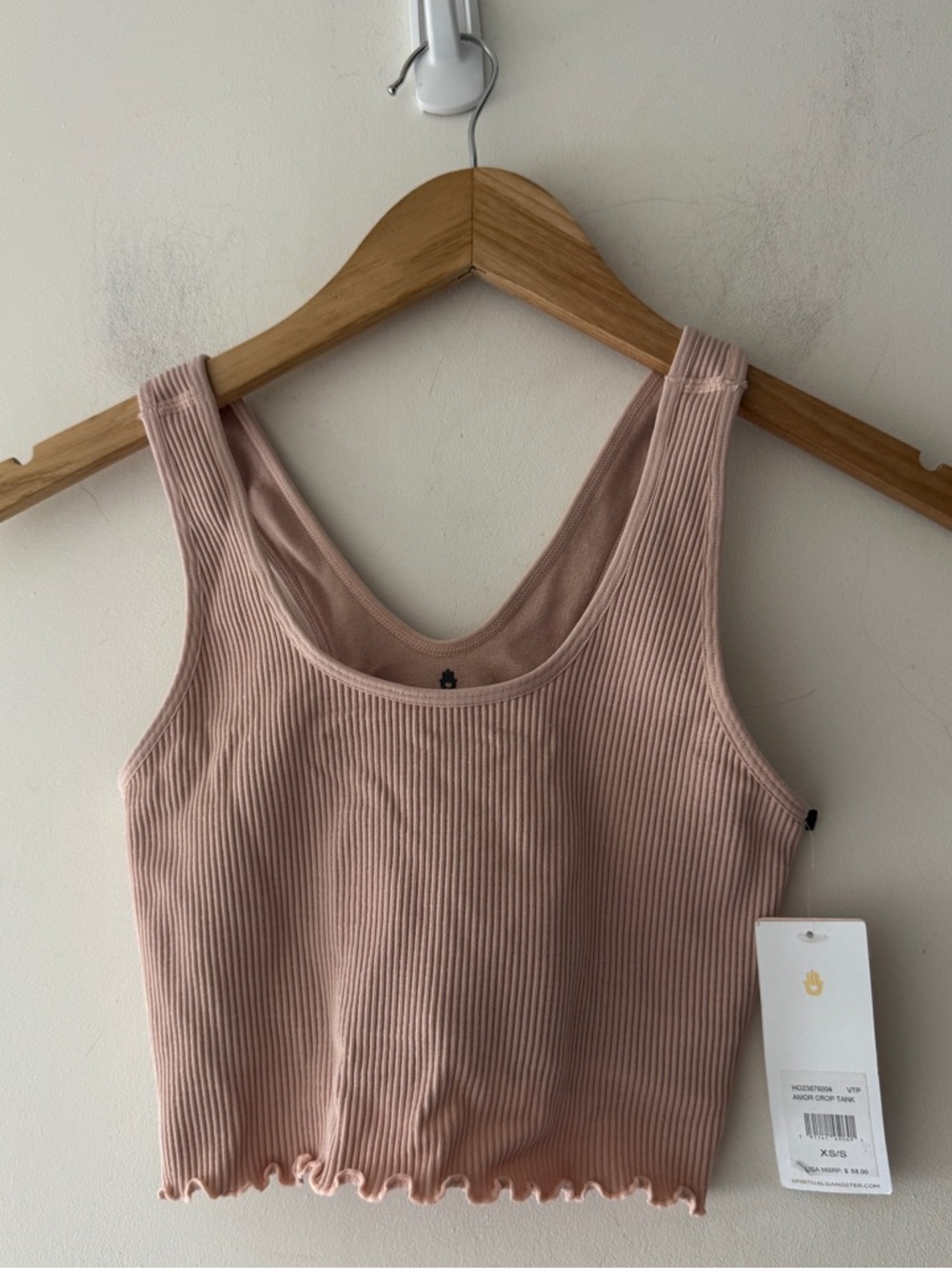 Spiritual Gangster Light Pink Ribbed Amor‎ Crop Tank Lined Shelf Bra